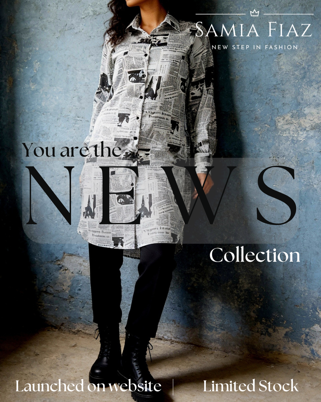 HEADLINE | Printed Newspaper Long Shirt | NEWS by Samia FIaz