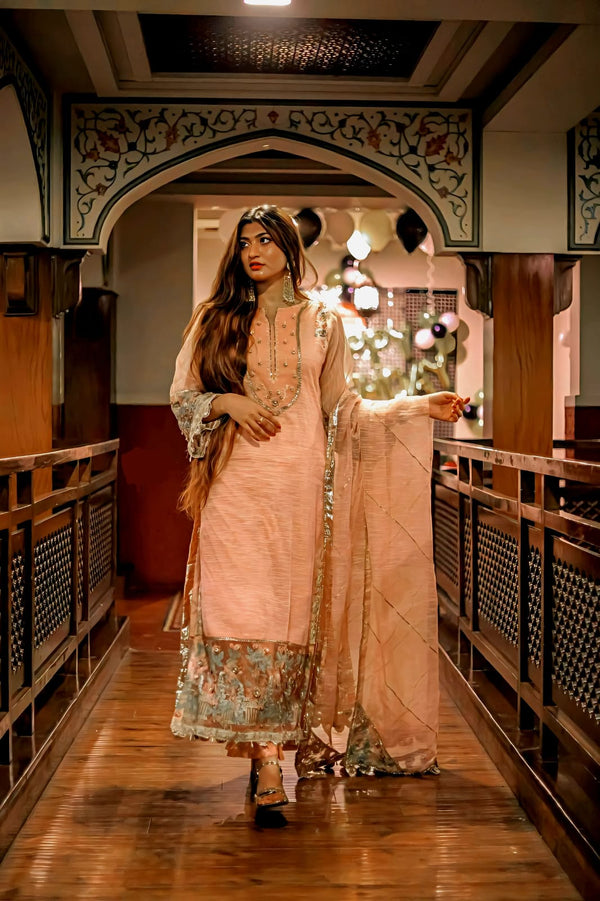 3-Piece Pure Chiffon Based Embroidered Dress SFCW-1102